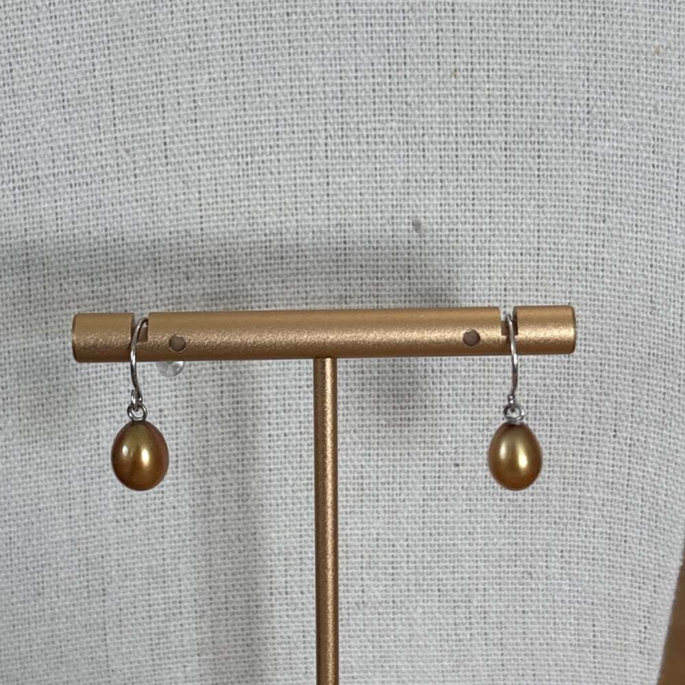 Honora Sterling Silver 8.7mm Golden Orange Pearl French Hook Dangle Earrings - Picture 2 of 6